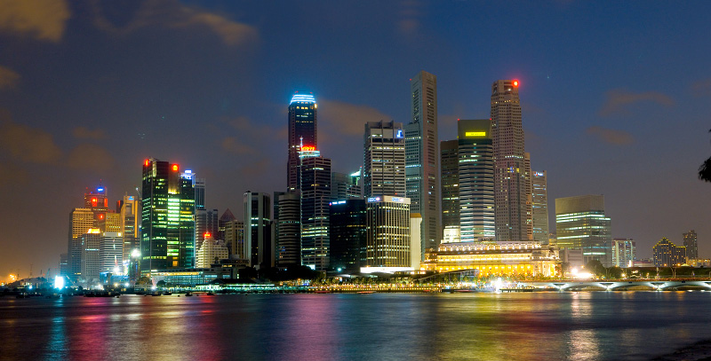 Singapore business district at night