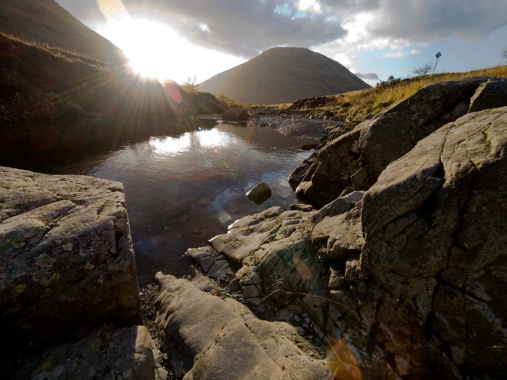Into the sun, Glen Coe, the highlands.