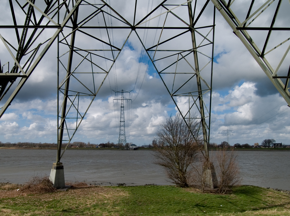 Powerlines crossing the river