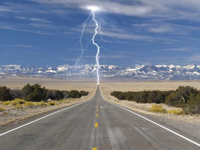 Highway lightning strike
