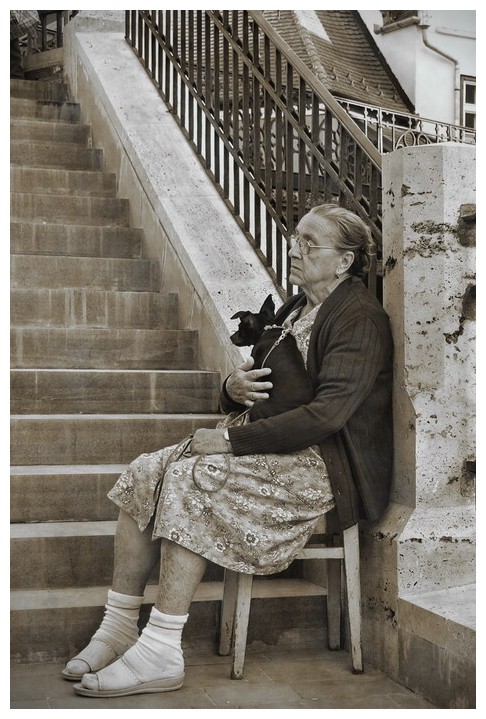 old lady with puppy