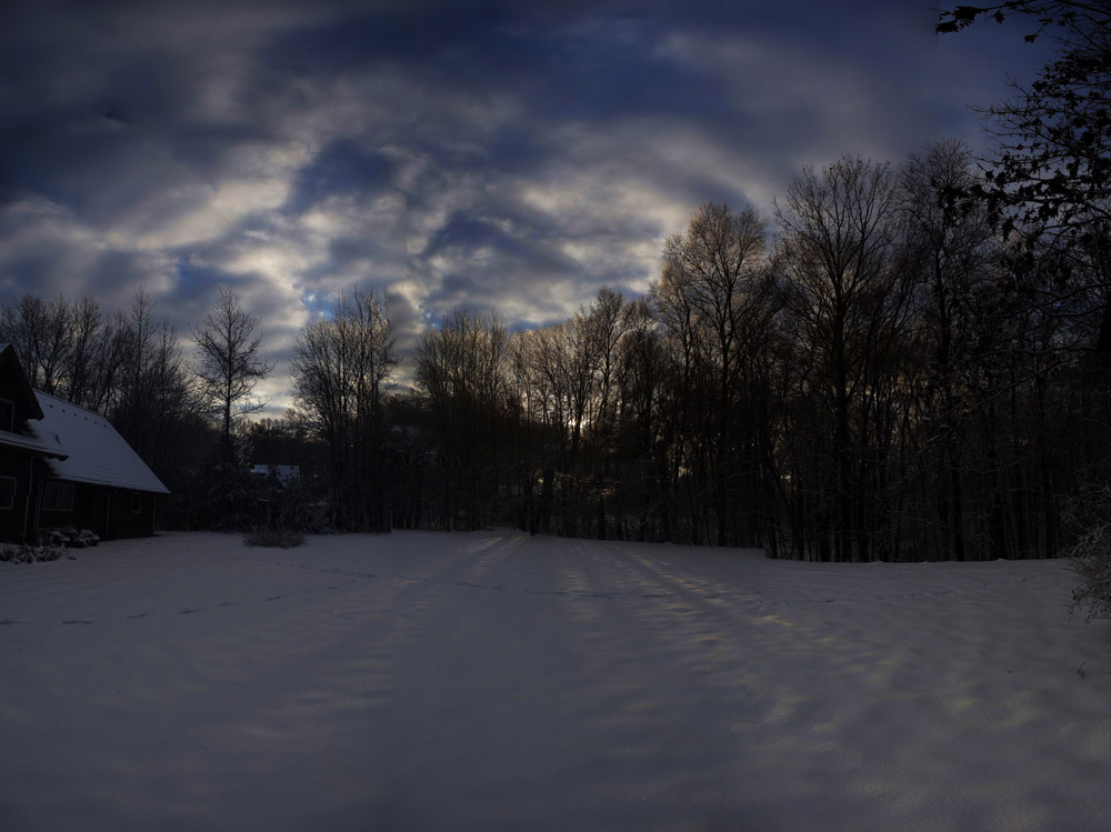 Back yard in snow - stitched image